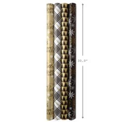 Hallmark Black And Gold 4-Pack Reversible Holiday Wrapping Paper Assortment, 150 Sq. Ft. -Home Decor Shop Black and Gold Reversible Wrapping Paper Assortment 5JXW1737 07