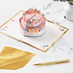 Hallmark Every Good Thing Floral Cake 3D Pop-Up Birthday Card -Home Decor Shop Pink Cake and Flowers 3D PopUp Birthday Card for Her 1299LAD2886 06