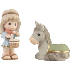 Precious Moments Little Drummer Boy And Donkey Figurines, Set Of 2